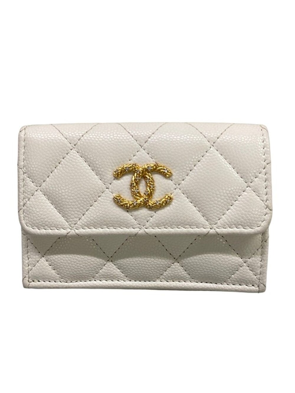 Chanel Trifold Wallet Small Flap White Gold CC Logo
